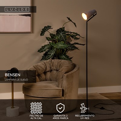 Lucide BENSEN - Lámpara de suelo - 1xE14 - Gris